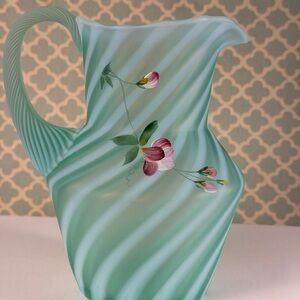 Elegant  Floral Glass Pitcher VTG